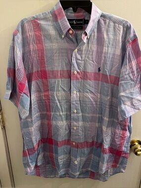 Polo by Ralph Lauren Pink & Light Blue Plaid Short-Sleeve Button-Down Shirt